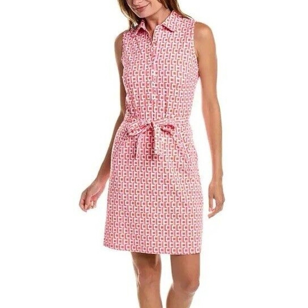 J. McLaughlin M Dolly Catalina Cloth Dress Sleeveless Carnaby Geo Pink Stretch